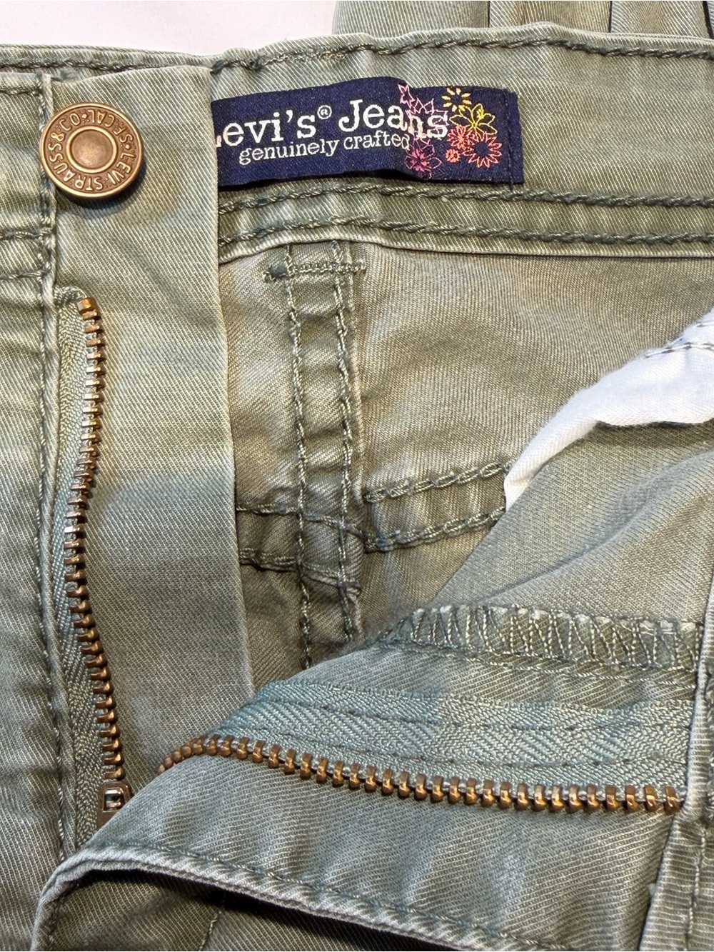 Y2K 2000’s Levi's Low Rise Baggy Cargo Capri Crop Pants Army Green Sz 13 - Picture 11 of 14